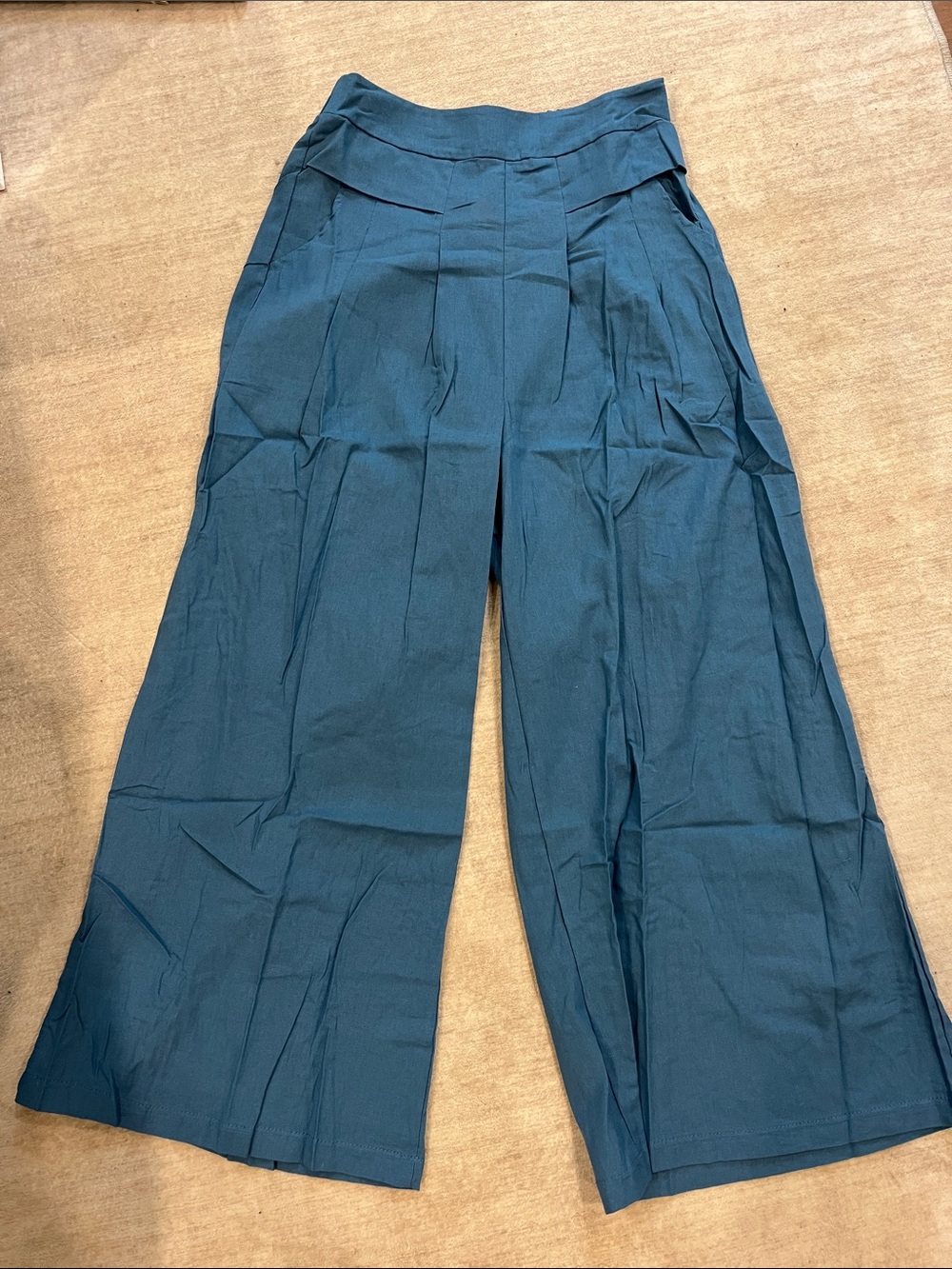 Blue Wide Leg 3/4 length Pants